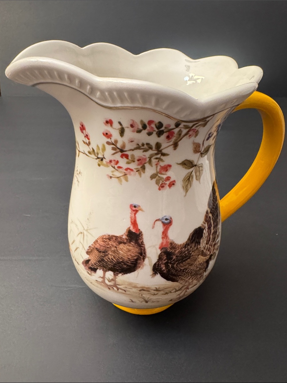 NWOT POTTER'S STUDIO Thanksgiving Pitcher with Turkey/Leaves - Metallic Accent - Picture 1 of 10